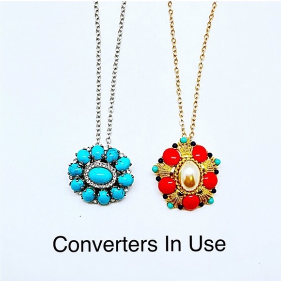 Set of Two Broach Converters, One Silver/One Gold, Transforms Broach To Necklace - Picture 2 of 5